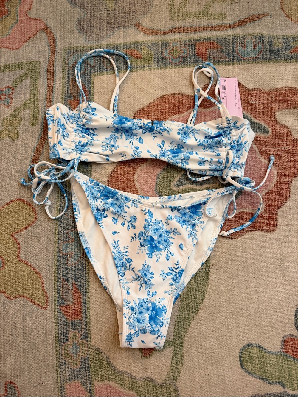 Target White and Blue Floral Tie-Side Bikini